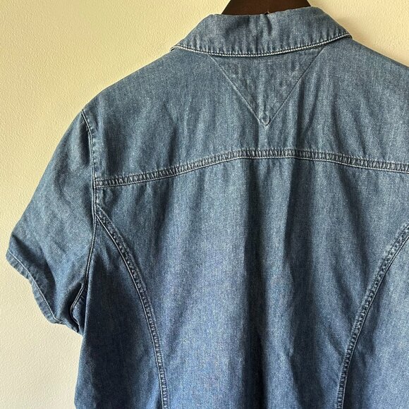 VINTAGE Y2K Tomm Hilfiger Women's Denim Short Sleeve Button-Up Size 20 - Picture 9 of 12